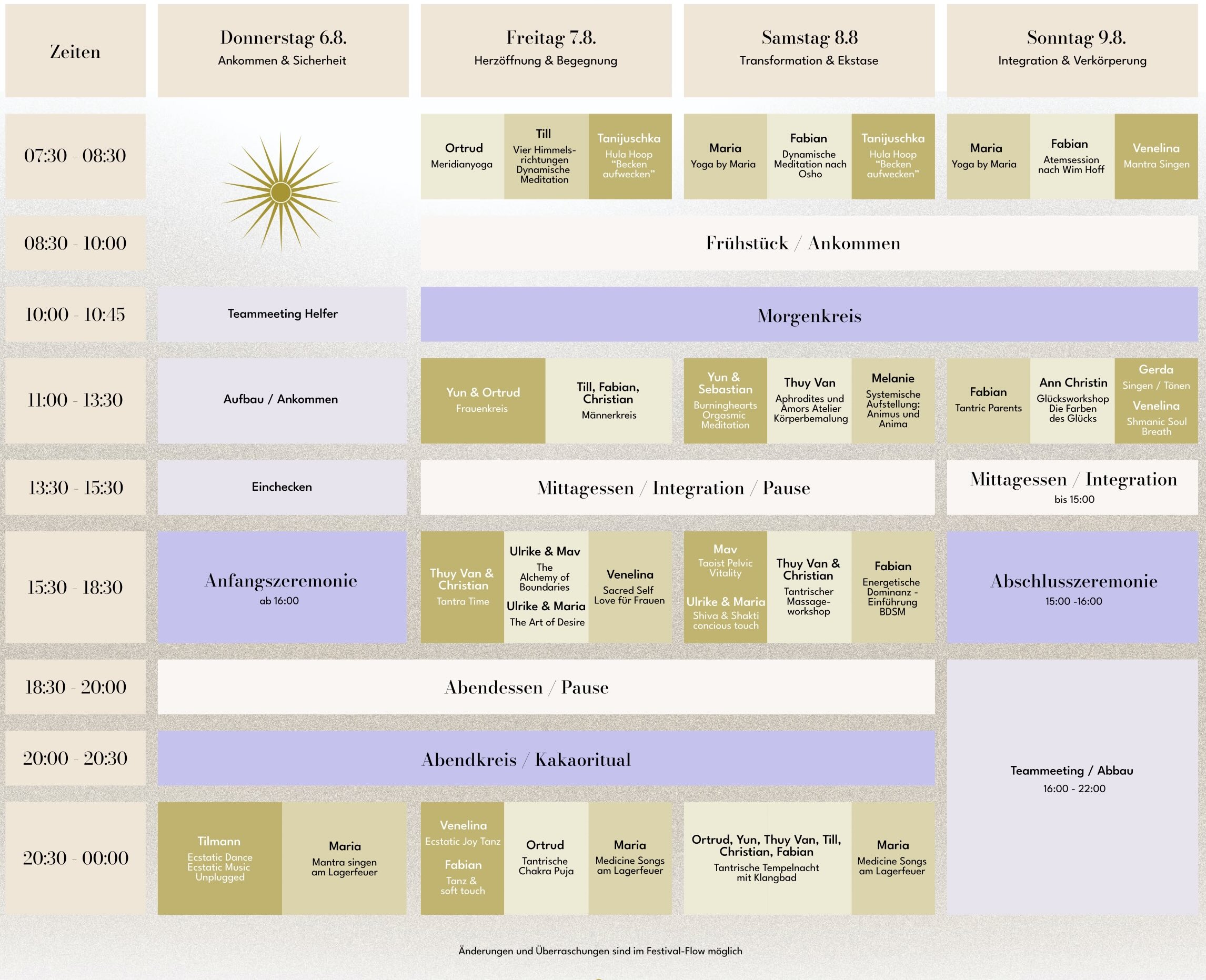 Tantrafestival Burningheart & Friends Timetable
